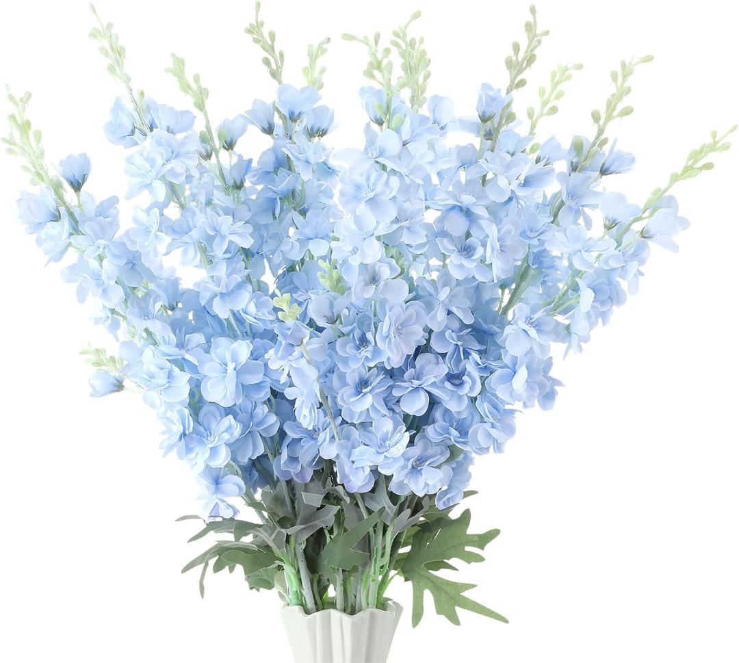 Thiccywoov 50 Pcs Delphinium Artificial Flower 35.4'' Long Larkspur Stem Silk Fake Faux Flowers Bulk for Tall Vase Floral Arrangements Home Centerpiece Table Wedding Decor (Blue)