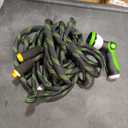 Junredy Garden Hose 25 FT, NON-EXPANDABLE Heavy-Duty Flexible & Lightweight Water Hose with 10-Function Nozzle, No-Kink, Leak-Proof Super Fabric, Solid Fittings for Lawn, Car, Outdoor (Black Green)
