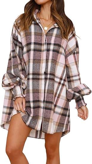 Danedvi Womens Oversized Flannel Plaid Shirts Jacket Ballon Sleeve Button Down Shacket Coats
XXL