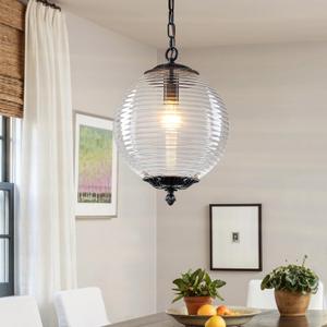 12" Glass Chandelier, Black Pendant Lights Kitchen Island, Farmhouse Glass Pendant Light Round Hanging Ceiling Light for Foyer Dining Room Entryway Hallway