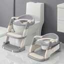 SereneLife 2-in-1 Potty Chair & Potty Training Seat with Step Stool Ladder - Height Adjustable Kids/Toddler Toilet Seat with Stable Anti-Slip Design, Cushioned Seat & Splash Guard For Boys Girls (Gray)