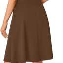 LYANER Women's Stretchy High Waist A-Line Midi Skirt Flared Vintage Casual Skirts with Pockets (Brown, S)