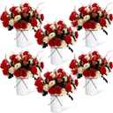 Domensi 6 Sets Wedding Centerpiece for Table Artificial Rose with Vase Fake Bouquets and Metal Pot Floral Arrangements for Holiday Party Event Table Decor (Red)