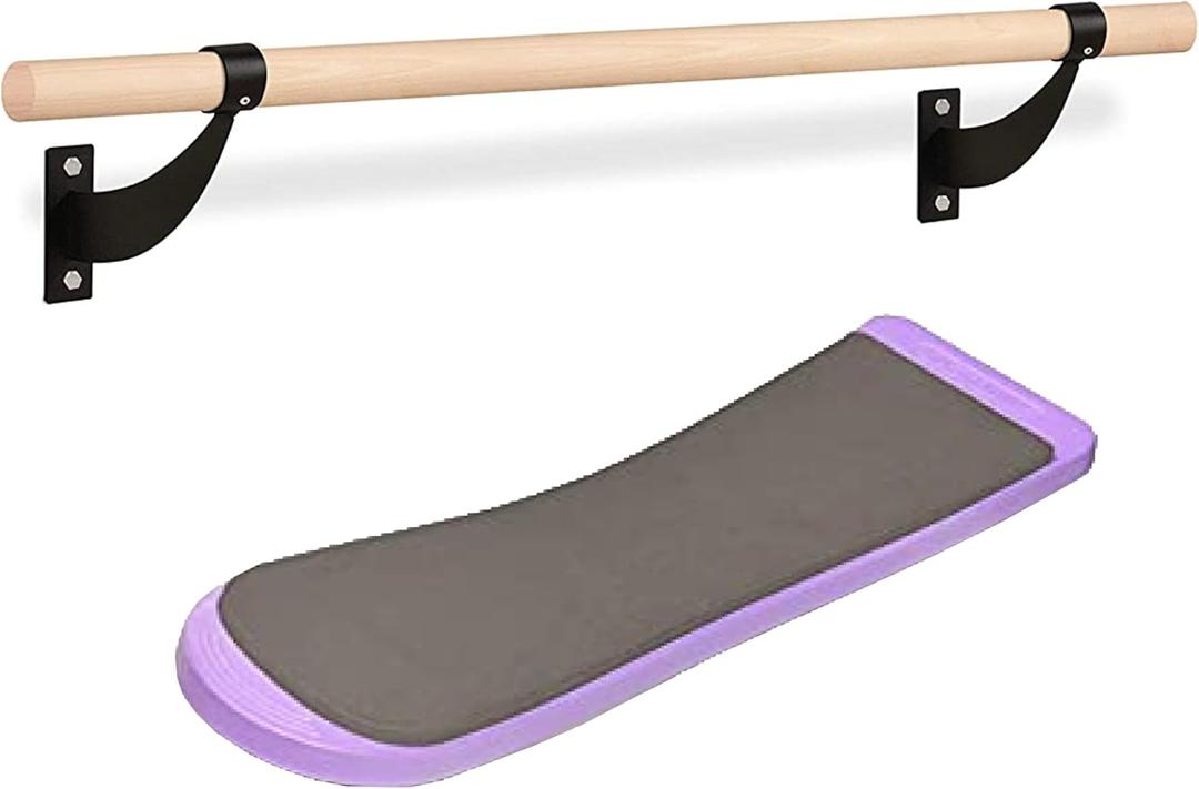 flybold Wall-Mounted Ballet Barre with Turning Board and Premium Wooden Bar - Home Workout and Dance Equipment - Rust, No Wobble - 4ft, 1.5ft Diameter - Multiple Colors