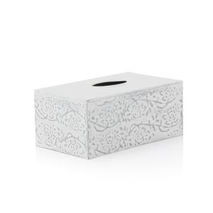 Modern Farmhouse Decorative Tissue Box Holder - Distressed White, Rustic Metal Design for Bathroom