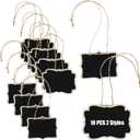 Nogeqi 10 Pcs Mini Hanging Chalkboard Signs for Food Wooden Mini Chalk Boards Small Chalkboard Sign Erasable Blackboard Message Boards Labels Food for Wedding Party Buffet, 2 Styles