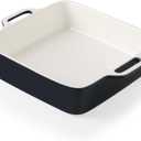 Sweejar 8x8 Baking Pan,Ceramic Casserole Dishes for Oven with Double Handles2 QT Square Cake Baking Dish for Brownie,Lasagna,Casseroles,Family Dinner (Navy)