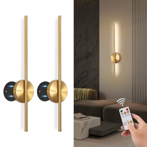 Battery Operated Wall Sconces Set of Two, Wireless Wall Sconces 24 Inch, Gold