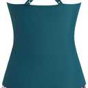 ZAFUL Womens Tankini Swimsuits V Neck Push Up Swim Top Color Block Tummy Control High Waisted Bathing Suits Swim Bottom (Blue, L)