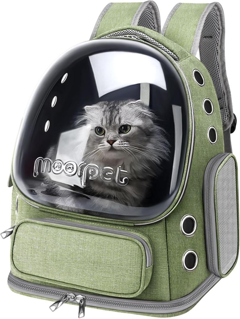 Cat Backpack Carrier, Breathable Cat Bubble Backpack Large Space Cat Carrier Backpack for Kitty Small Dog, Foldable Airline Approved Cat Backpack, Transparent Cat Travel Backpack Up to 20 lbs (Green)