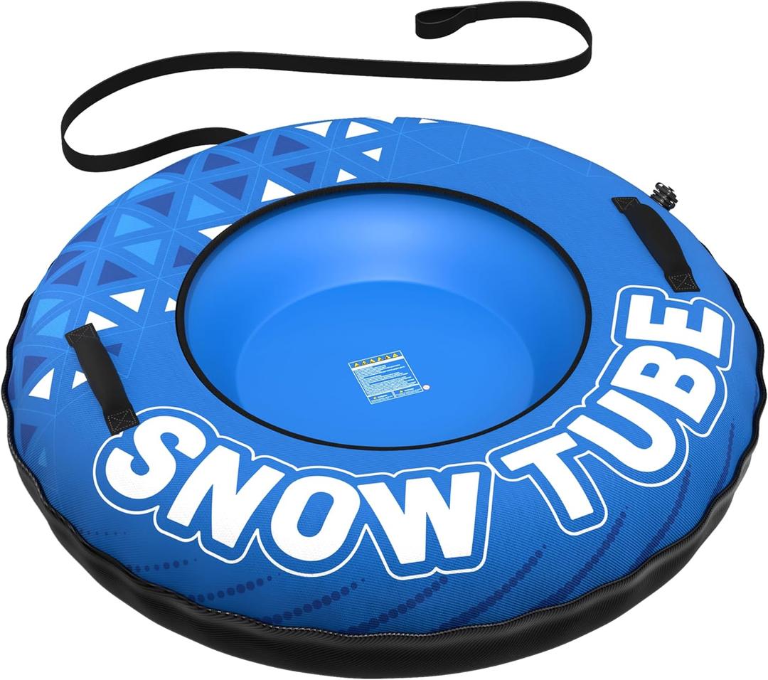 JOSEN Winter Snow Tube Sled - 47Inflatable Thickened Heavy-Duty Snow Tubes for Sledding with Premium Canvas Cover, Fun Winter Outdoor Family Activities Christmas Birthday Gift for Adults
