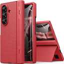 BXYJY for Samsung Galaxy Z Fold 7 Case with Stand, Front Screen Protector, Hinge Protection, Slim & Rugged, Full Body Hard Cover, Drop Protective Phone Case for Samsung Z Fold 7 5g 2025, Vermilion Red