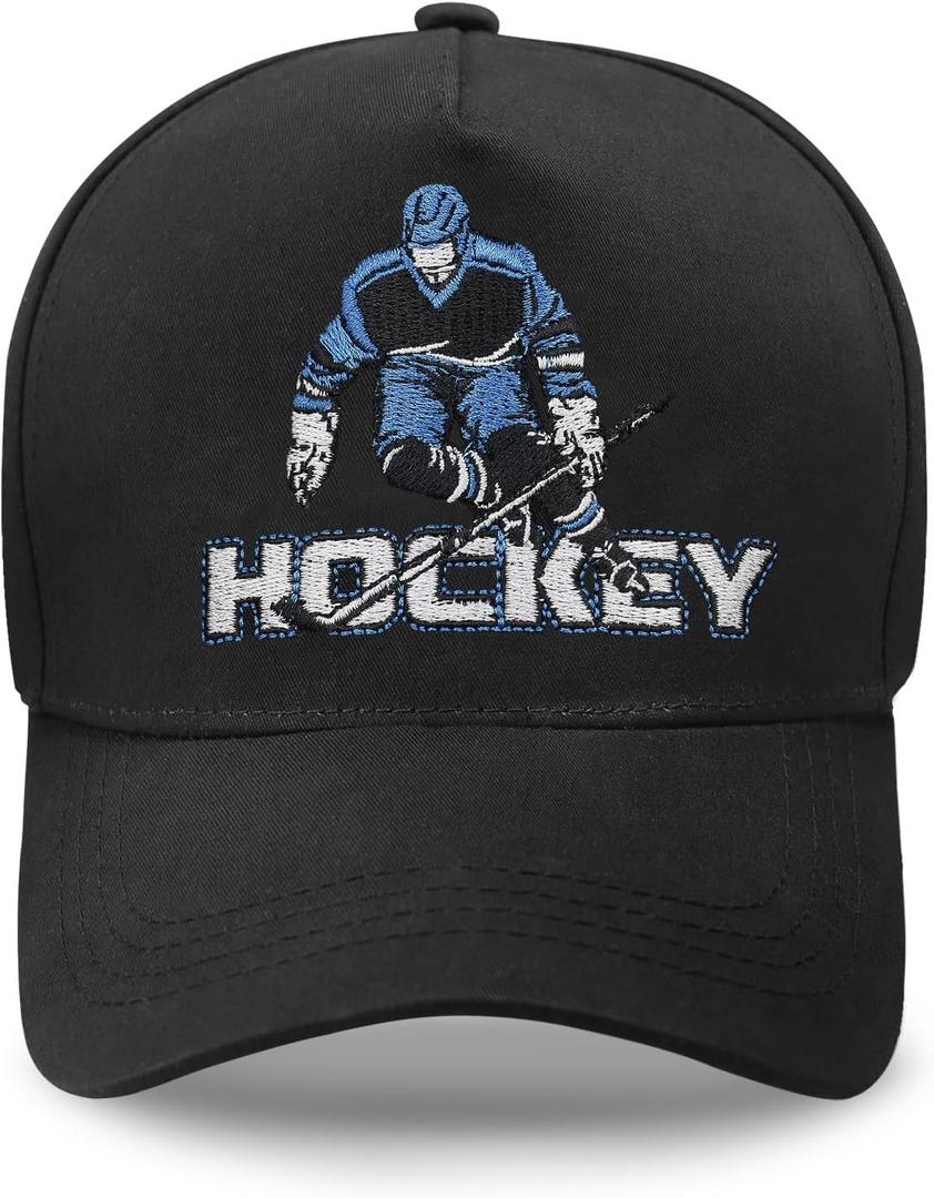 Ice Hockey hat, Hockey Gifts for Boys, Funny Adjustable Embroidered Baseball Cap Black (Black)