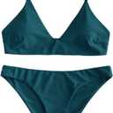 ZAFUL Women's Solid Spaghetti Strap Bralette Bikini Set Two Piece Swimsuit (Medium, 0-peacock Blue)