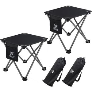 Opliy Camping Stool 2 Pack,13.5 Inch Portable Folding Stool for Outdoor Gardening and Beach Hiking Fishing,Foot Stool with Carry Bag (Black) (Black)