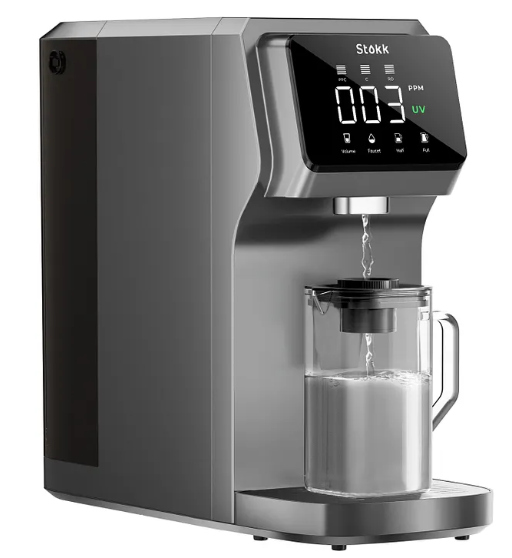 Stokk T1 UV Countertop Reverse Osmosis Water Filter, Carafe Alkaline Mineral Boost, 6-Stage RO Water Filtration System, Home Water Purifier, Reduce TDS PFAS Lead, No Installation (Gray)