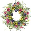 WreathDream Spring Wreaths for Front Door Pansy Wreath with Colorful Pansy for Front Door Indoor Outdoor Farmhouse Home Porch Wall Window Festival Wedding Decoration