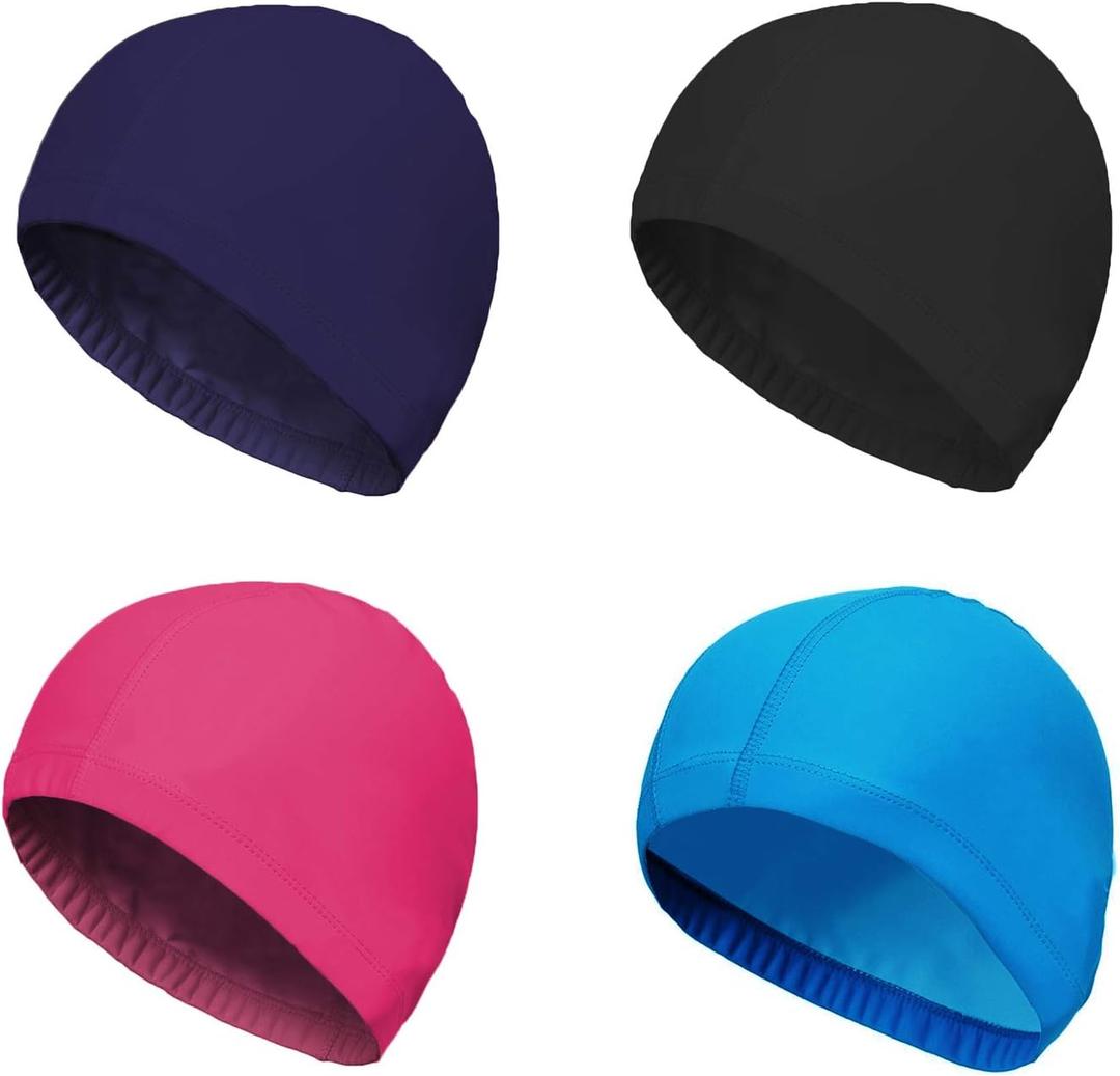 4-Pack Man Women Pure Color Nylon Spandex Fabric Swim Cap Swimming Cap Bathing Cap