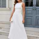 EYNMIN Summer Sleeveless Long Dress Crewneck Ruched Tank Flowy A Line Casual Formal Wedding Guest Dresses for Women (White, L)