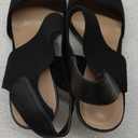 mysoft Women's Chunky Block High Heels Elastic Knit Open Toe Slingback Heeled Sandals (8.5 Wide, Black Hook & Loop)