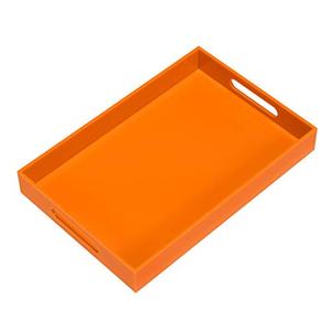 KEVLANG Orange Sturdy Acrylic Serving Tray with Handles-10x15Inch-Serving Coffee,Food,Breakfast,Butler-Kitchen Countertop Tray-Makeup Drawer Organizer-Vanity Table,Ottoman Tray-Decorative Tray