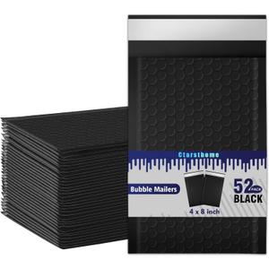 52 Pack Bubble Mailers 4x8inch Padded Envelopes Thin Mailing Envelopes Waterproof Bubble Opaque Padded Mailers Self Seal Adhesive Shipping Bags for Mailing Jewelry Makeup Small Business (black)