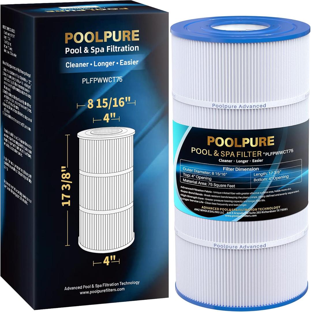 POOLPURE Pool Spa Filter Replaces PWWCT75, Ultral-B6, Unicel C-8411, Filbur FC-1255, Waterway 817-0075N, Waterway Clearwater II 75