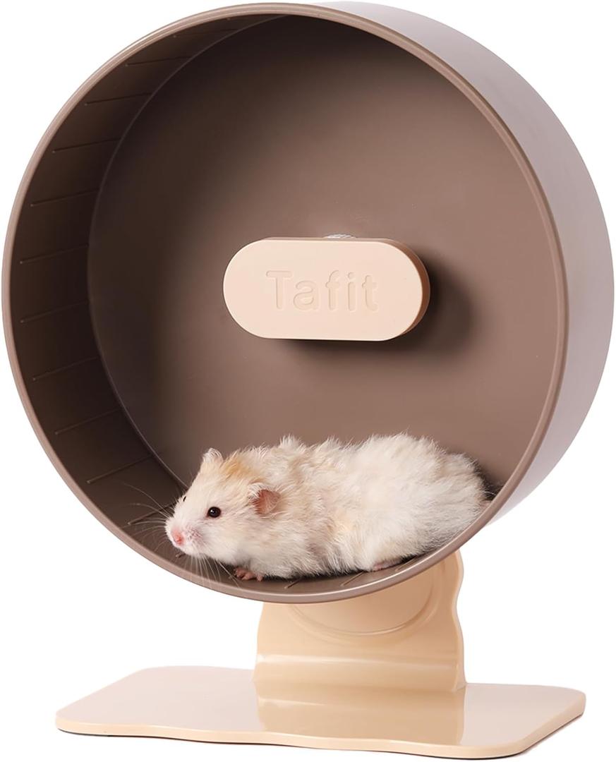 Quiet Hamster Wheel 10.2 Inch Dual-Bearings Silent Small Animals Running Exercise Wheel Height Adjustable for Syrian Dwarf Hamsters, Gerbils, Rats, or Other Small Pets, Nut Brown