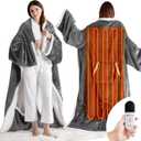 OMYSTYLE Electric Blanket Wearable with Foot Pocket, Wearable Heated Blanket with Sleeves, 1-6 Heating Levels & Fixed 4 Hours Heating Time Setting, 52 * 72"+18", Light Grey