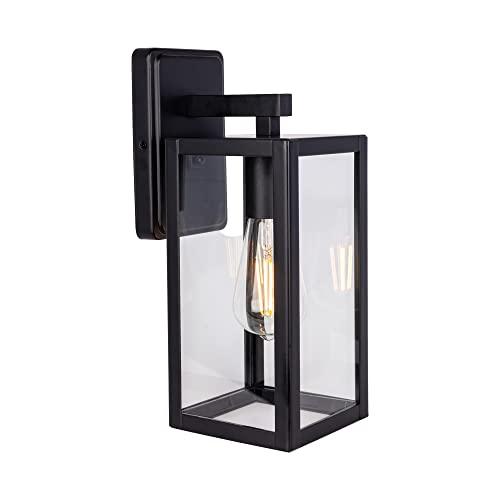 LIT-PaTH Outdoor Wall Lantern, Wall Sconce as Porch Lighting Fixture, E26 Medium Base Max 60W, Anti-Rust Metal with Glass Shade, Black, 1-Pack