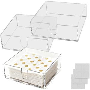 2 Pack Clear Acrylic Napkin Holders, 5.5 Inch Square Cocktail Napkin Dispenser for Table, Bathroom, Kitchen, Dinner Party Essentials