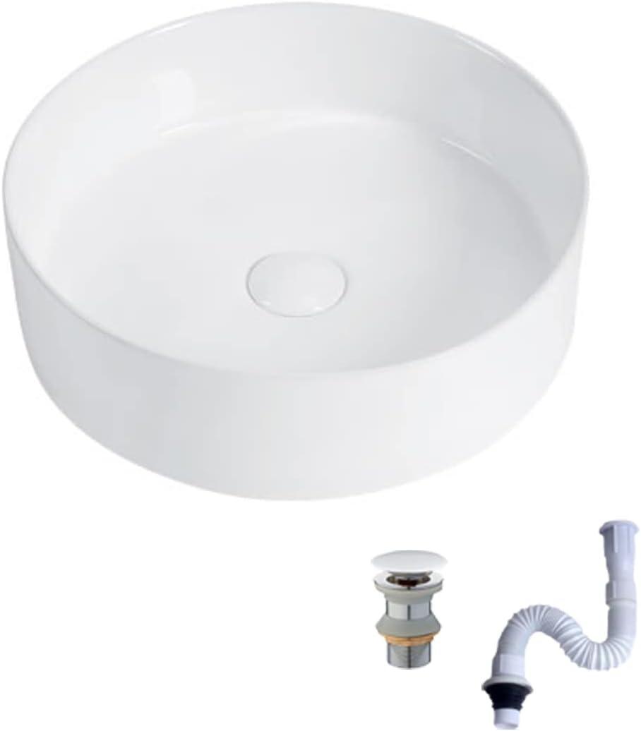 14 Inch Small Vessel Sink for Bathroom - Round Countertop Modern Above Counter White Ceramic Porcelain Vanity Sink Basin for Cabinet 14 x 14
