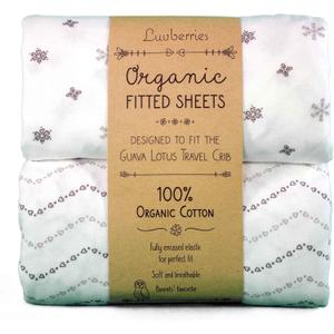 Guava Lotus Travel Crib Sheets (Set of 2)  100% Organic Cotton Fitted Sheets for Baby Play Yard & Mini Crib Mattress  Super Soft Jersey Knit  Snug Fit & Washable (Grey and White)