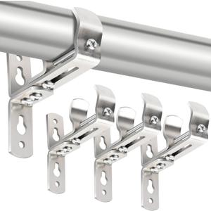 Curtain Rod Bracket, Adjustable Heavy Duty Curtain Rod Holders for Wall, 4 Pack Ceiling rods Hooks Hangers for 3/4 to 1-1/2 Inch Drapery Pole, Silver (Sliver)