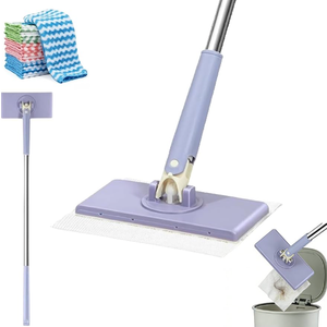 Snap Grip Mini Mop,Cloth Changing Mini Mop,27inch Long Handle Mopping Stick,360 Swivel Head,Dry and Wet Use,Ideal for Tight Corners,Tile,and Hardwood(Purple,6 Cloth)