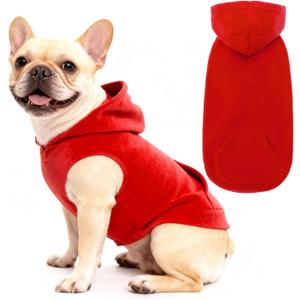 EXPAWLORER Dog Hoodie Fleece Sweater Vest, Hooded Dog Sweatshirt Fall Winter Pet Clothes with Leash Ring, Sleeveless Warm Cozy Puppy Clothing for Cat Small Dogs Girl Boy, Red XS