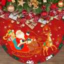 48 Inch Christmas Tree Skirt, Vintage Santa Snowflake Red Tree Skirt for Indoor Outdoor Home Winter Merry Xmas Holiday Party Decorations
