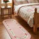 Stay Young Decorative Rose Flower Area Rug,Pink Bedroom Living Room Bathroom Rugs,Pink Bath Mat Kitchen Mat,Super Soft Non Slip,Floral Design Coquette Room Decor,17.71 x 49.21 Inch