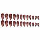 MISUD Press on Nails - Medium Almond Fake Nails with Bling Glitter, Acrylic Burgundy Design 24 pcs