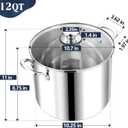 P&P CHEF 12 Quart Stainless Steel Stock Pot with Lid, Large Stockpot for Cooking Pasta Soup, Cookware for Induction Gas Electric Stoves, Visible Lid & Measuring Markings, Dishwasher Safe