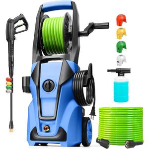 Electric Pressure Washer Adjustable 5000PSI 4.0 GPM Power Washers Electric Powered with 33ft Hose Reel, 4 Nozzle and Foam Cannon, Powerwashers Cleaner Machine for Home, Cars, Patio, Blue