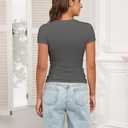 PALINDA Women's Short Sleeve Cropped Slim Fitted Tee Tops Basic Casual Workout Shirts Summer T Shirt (Gray, S)