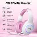 AOC Wireless Gaming Headset Compatible with PS5/4, Switch, PC- Pink | USB-C & Bluetooth 5.4 & 2.4GHz Gaming Headphones with Noise Canceling Mic, 7.1 Virtual Surround, 20ms Latency, 45H, RGB