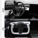 Tlyard Yoke Steering Wheel Personalized for Tesla 3 Y, Black Nappa Leather with Glossy Carbon Fiber for Tesla Model 3 2017-2023, Model Y 2019-2024 With Heating Function