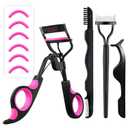 Docolor Eyelash Curler Kit, 4-in-1 Lash Curler with 6 Extra Silicone Refill Pads, Professional Eyelash Extension Tool, No-Pinch Design, Includes Eyelash Applicator, Fits All Eye Shapes (JMS13)