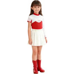 Dagmar Girls' Christmas Costume, Children's Cheerleader, Mesh Top, Short Skirt, Hooded Coat Set (4-5 Years, Red)
