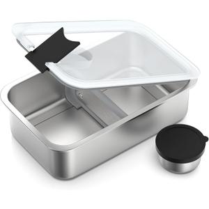 Bakpoco Stainless Steel Bento Lunch Box, 42oz Leak-Proof Metal Lunch Box Containers, Microwave-Safe, with Adjustable Divider, Convenient Lunchbox for Work, Travel