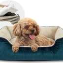 Miguel Medium Small Dog Bed with Washable Removable Cover - Rectangle Pet Bed for Indoor Cats with Bolster Soft Cuddle Bed for Puppies with Supportive Side Wall Slip-Resistant Bottom, Blue 25 Inches (M (25" x 21" x 8"))