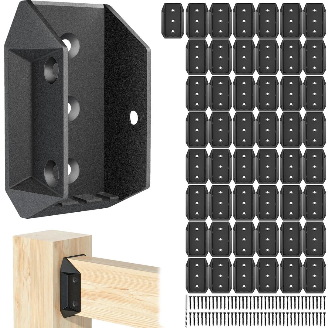 50 Pcs ADC-12 Aluminum 2x4 (Actual 1 " x 3 ") Deck Railing Bracket Connectors, Ultra-Durable Railing Connector with 300pcs Deck Screws for Wooden Stair Fence Railing