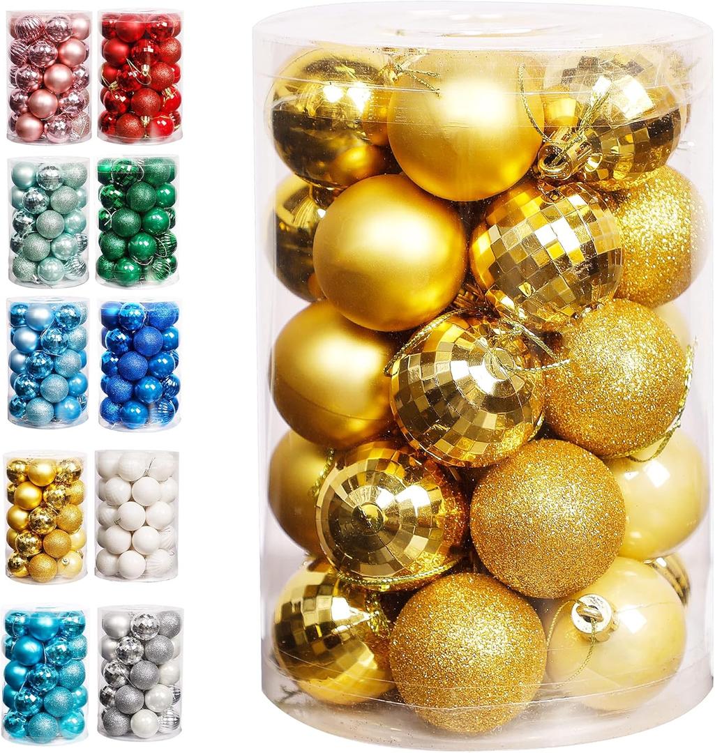 Lulu Home Christmas Ball Ornaments, 34 Ct Xmas Tree Decorations, Holiday Hanging Balls (Golden, 1.57")